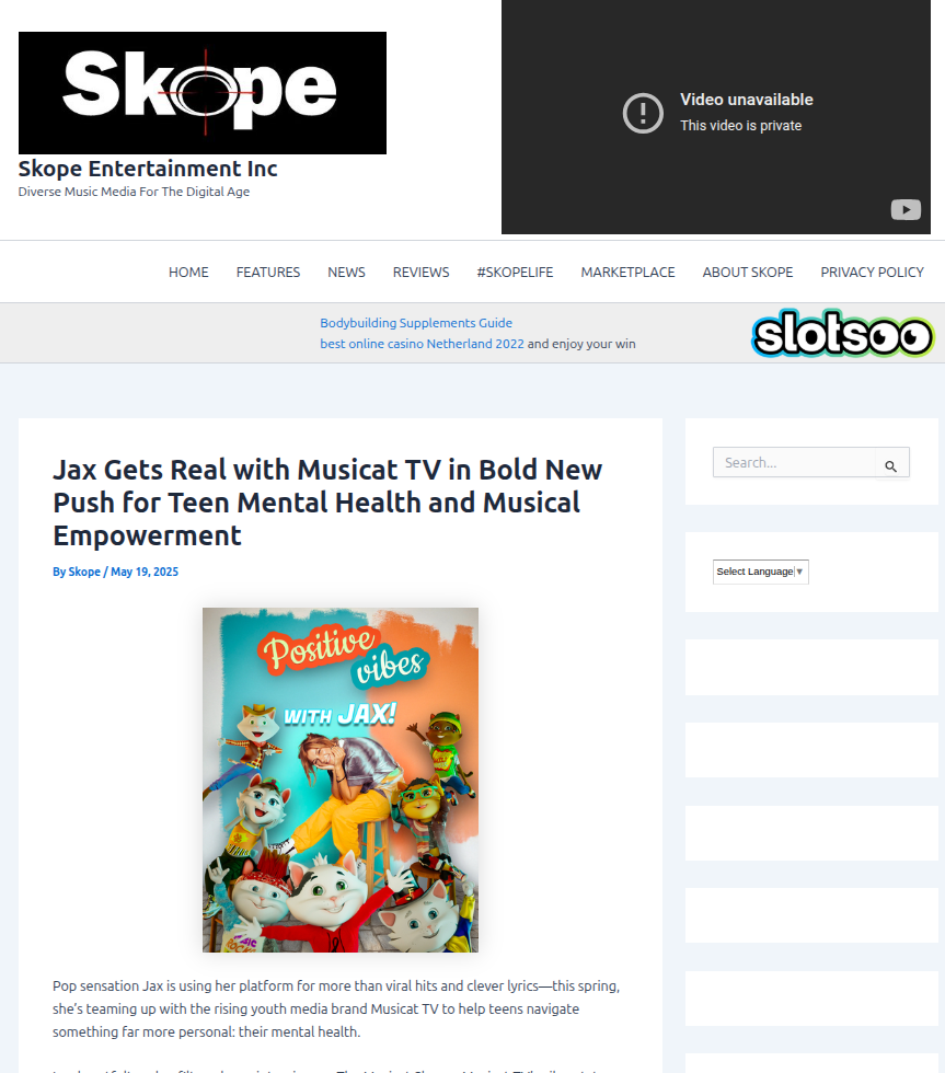 Skope Magazine wrote about Jax and Musicat TV